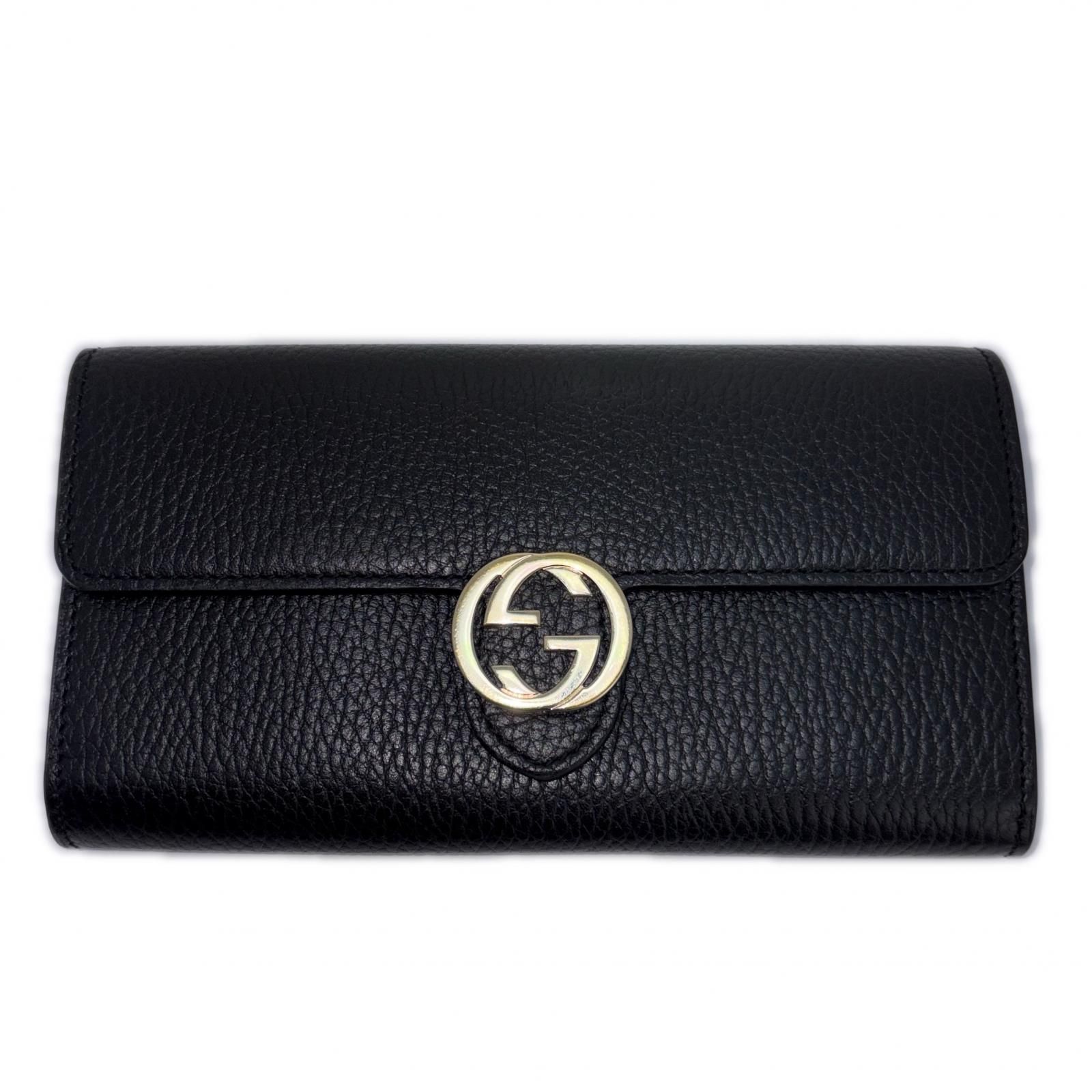 GUCCI グッチ インターロッキングG ロングフラップウォレット ブラック