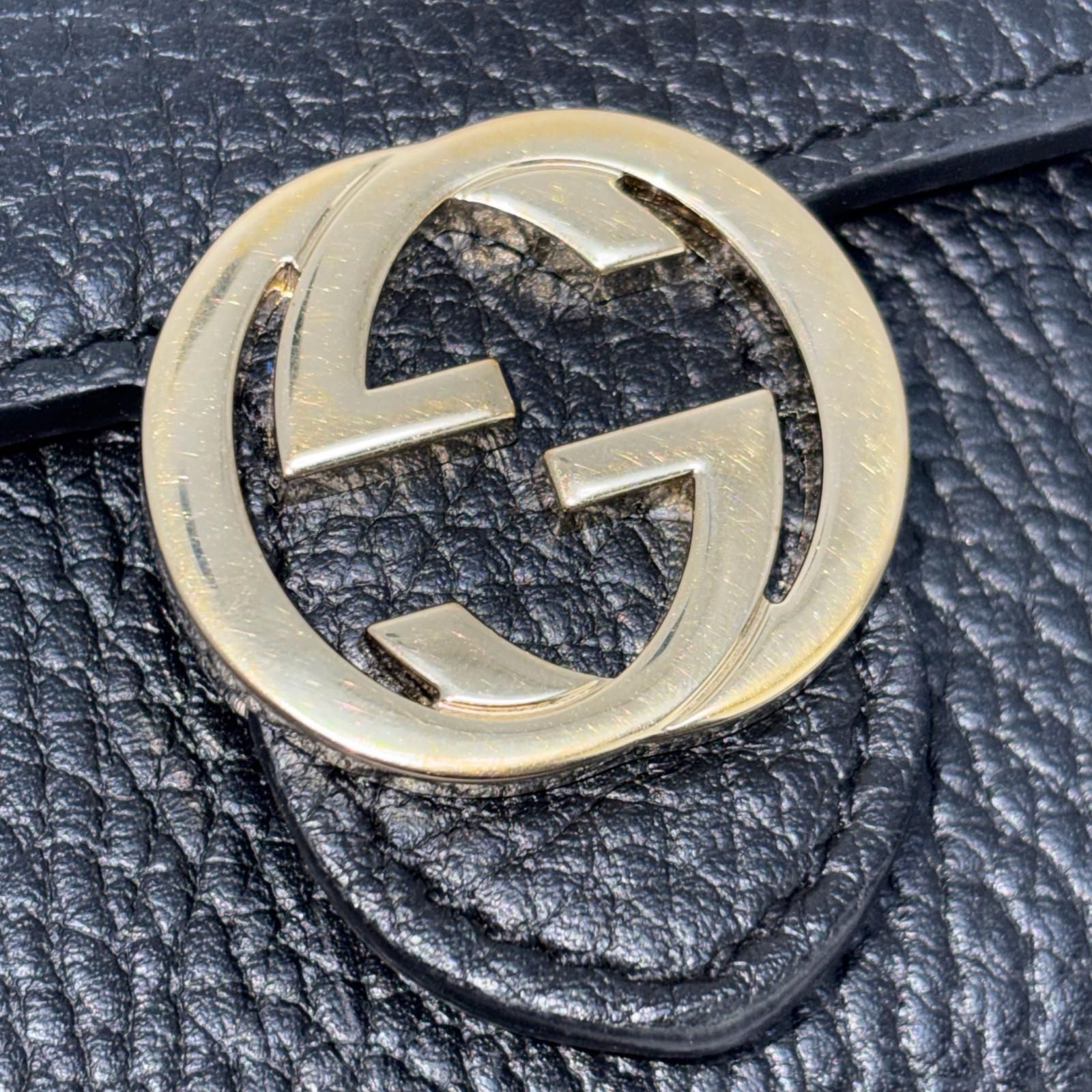 GUCCI グッチ インターロッキングG ロングフラップウォレット ブラック