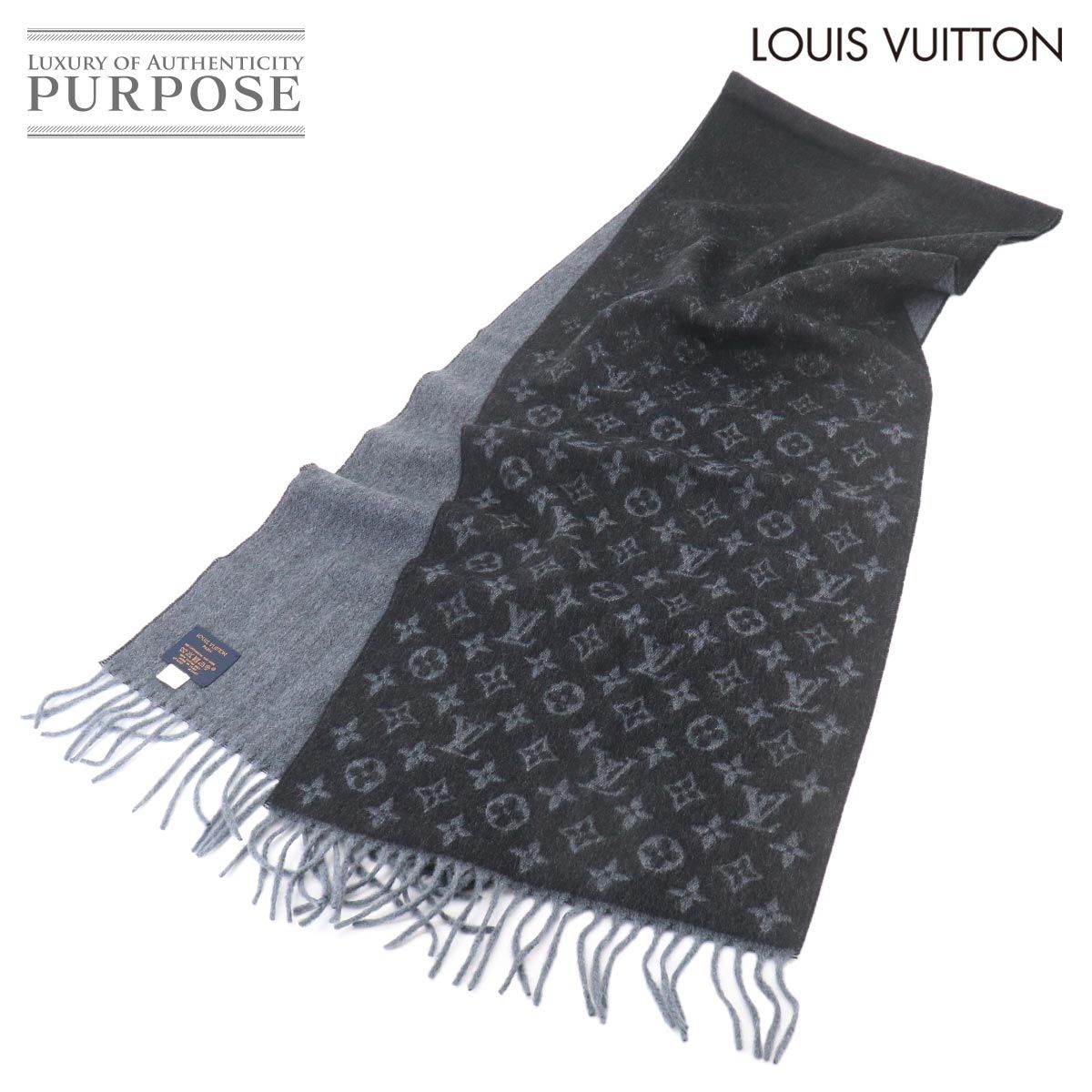 未使用 展示品 ルイ ヴィトン LOUIS VUITTON マフラー モノグラム グラディエント ウール カシミヤ ノワール M71607 Winter Scarf 90318920