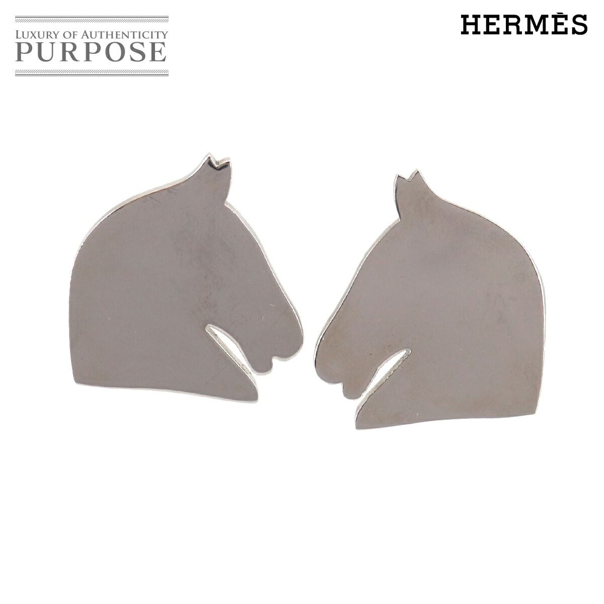 美品 エルメス HERMES シュバル ホース 馬 イヤリング シルバー アクセサリー Horse Earrings 90326299