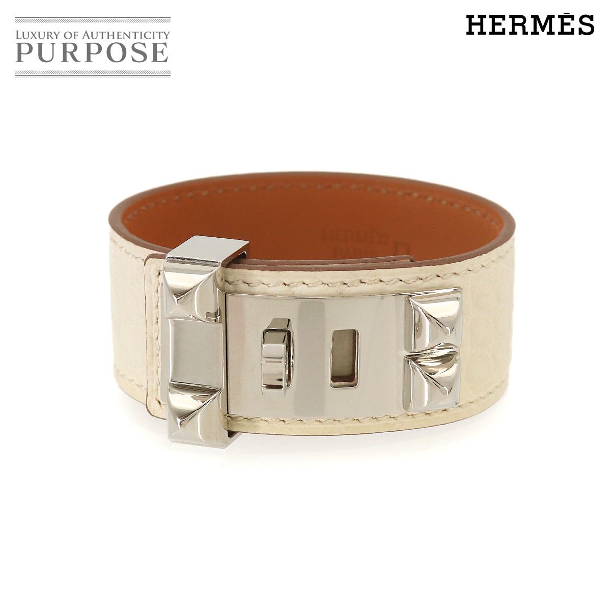 未使用 展示品 エルメス HERMES クロコダイル アリゲーターマット コリエドシアン 24 バングル ナタ Z刻印 シルバー 金具 90329226