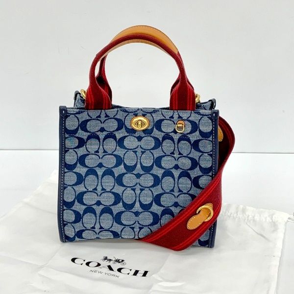 【極美品/カード付】コーチ 3663 シャンブレー トート2way ハンドバッグ COACH コーチ 2WAY トート 22 シグネチャー シャンブレー ハンドバッグ