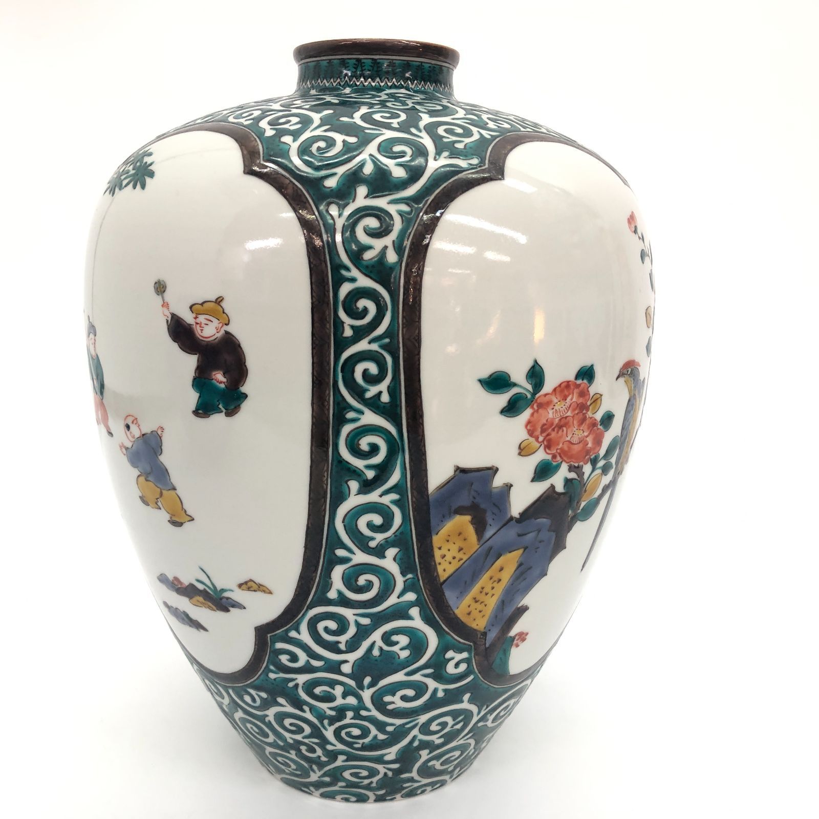 美品】九谷焼 三代三ツ井為吉 花瓶 花器 花入 花生 フラワーベース