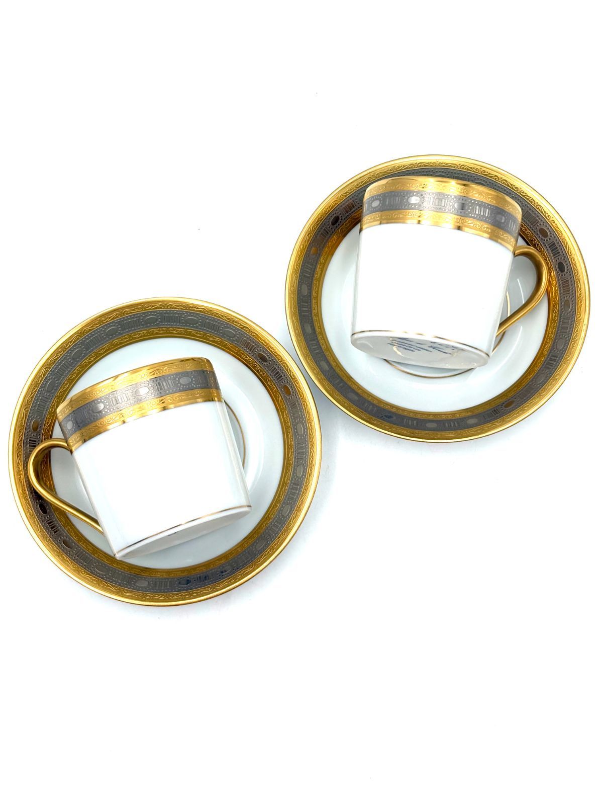 【美品】アビランド　Haviland　リモージュ　Limoges　プリンス・ド・コンデ　デミタス　金彩　カップ＆ソーサー　２客セット
