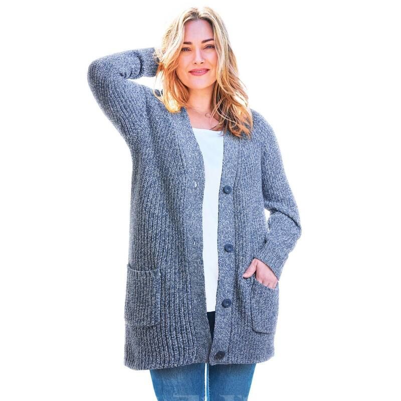 ウーマン ウィズイン レディース アウター ニット・セーター プラスサイズ カーディガン Woman Within Plusize ButtonFront Shaker Cardigan Royal