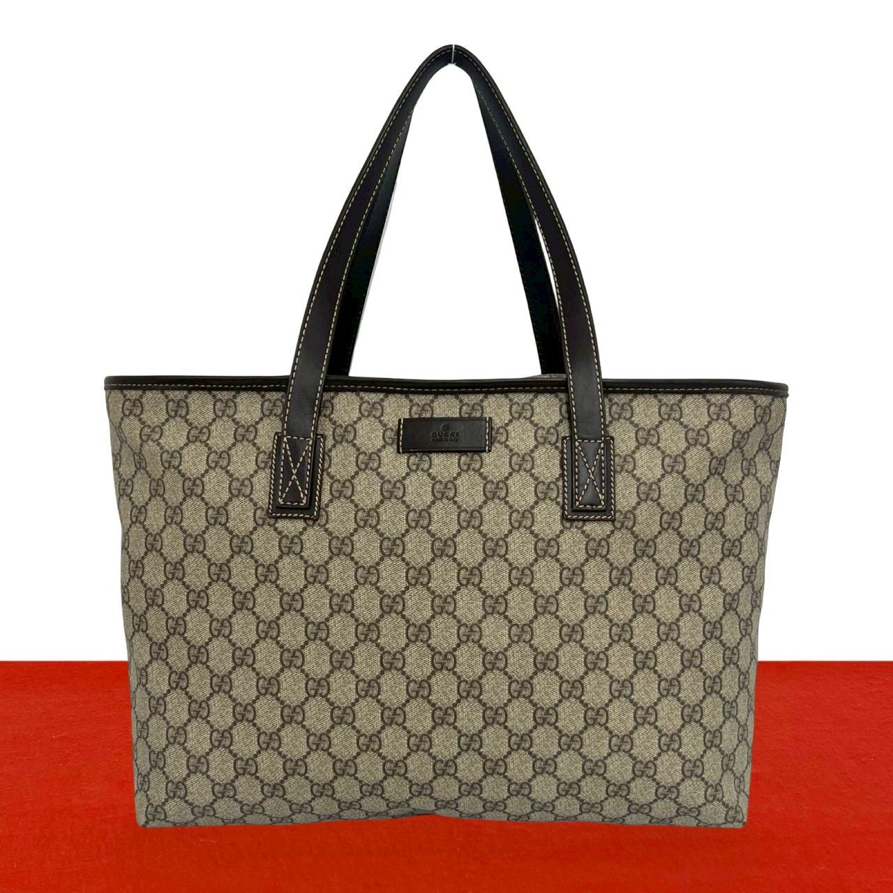 極 美品 GUCCI グッチ GG ロゴ 柄 レザー 本革 トートバッグ セミ