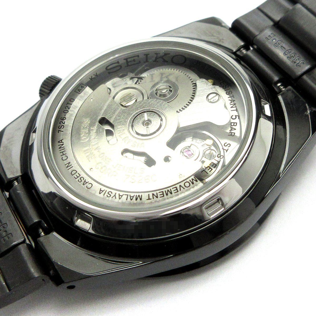 SEIKO5 自動巻き 腕時計 7S26 裏スケ 黒文字盤 デイデイト メンズ SEIKO セイコー セイコー5 オートマチック メンズ デイデイト 黒 7S26