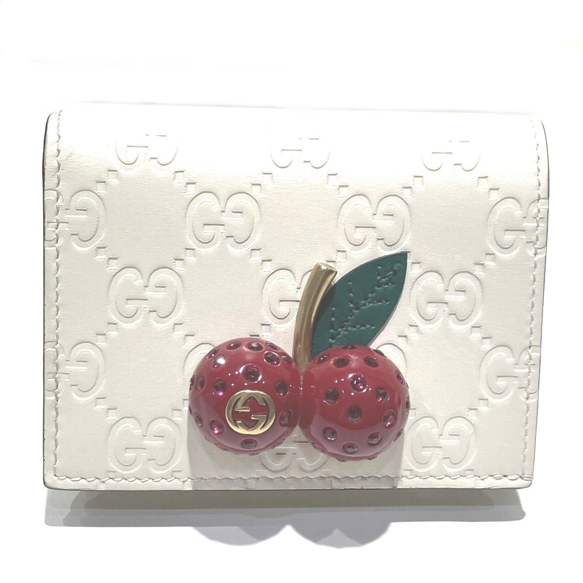 グッチ GUCCI チェリーミニウォレット シマ 二つ折り財布 レザー