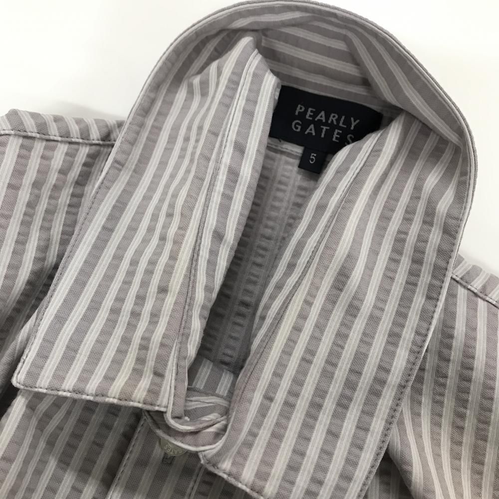 パーリーゲイツ 半袖ポロシャツ グレー×白 ストライプ メンズ 5(L