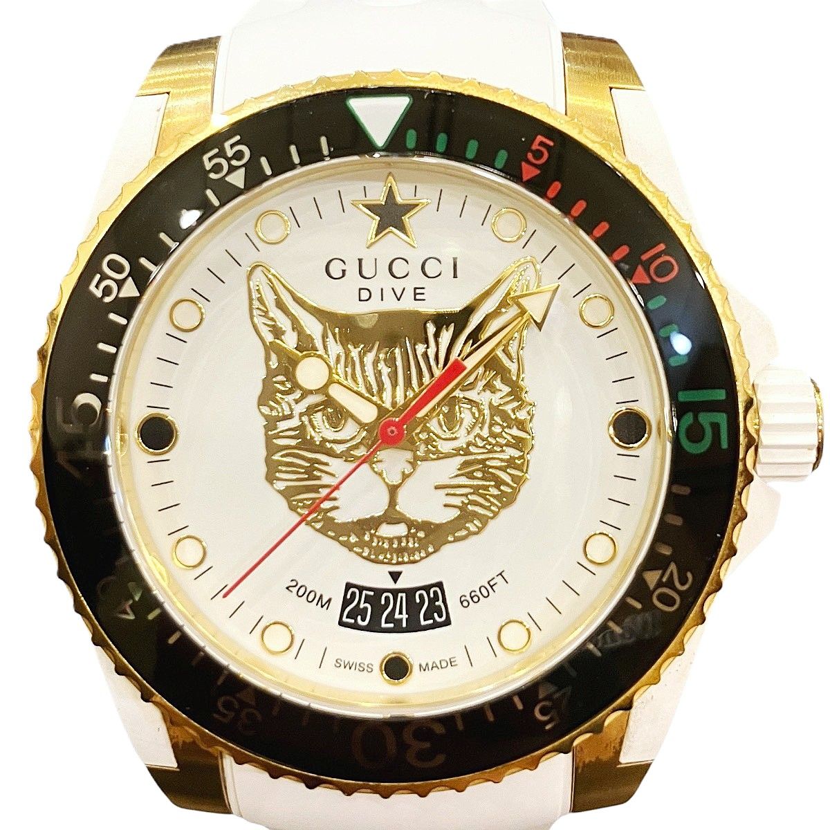 GUCCI キャット⭐︎モチーフ クォーツ腕時計⭐︎超美品 グッチ GUCCI ダイヴ ミスティックキャット 腕時計 総重量約108g SS