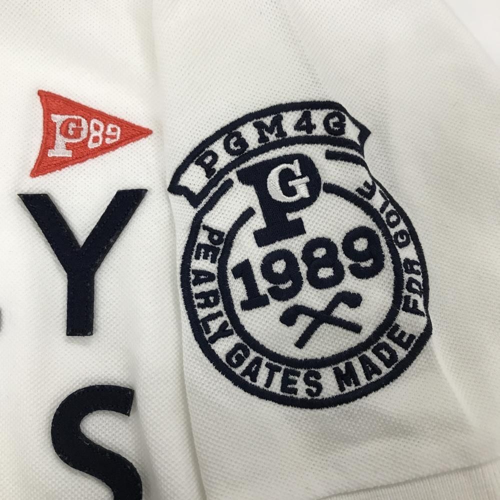 美品】パーリーゲイツ 半袖ポロシャツ 白×ネイビー フェルトロゴ 30