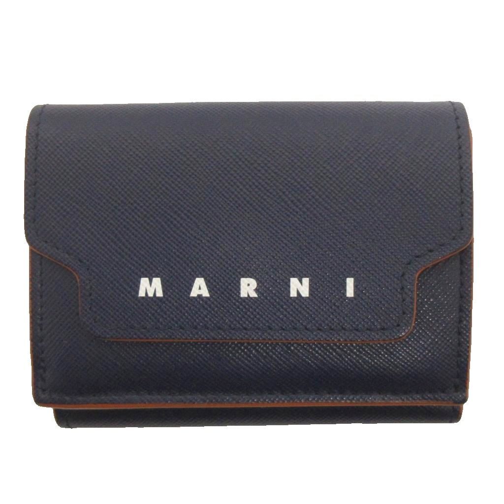 マルニ MARNI 三つ折り財布 コンパクトウォレット レザー PFM00125UOLV520 ロゴ ネイビー