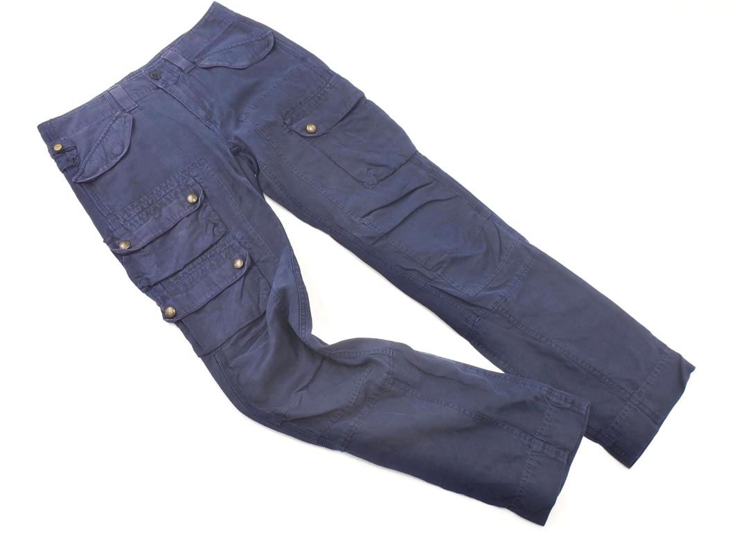 ラルフローレン　シルクリネン　ギミックカーゴパンツ　38×32 ネイビー Ralph Lauren ラルフローレン リネン x シルク カーゴ パンツ size2