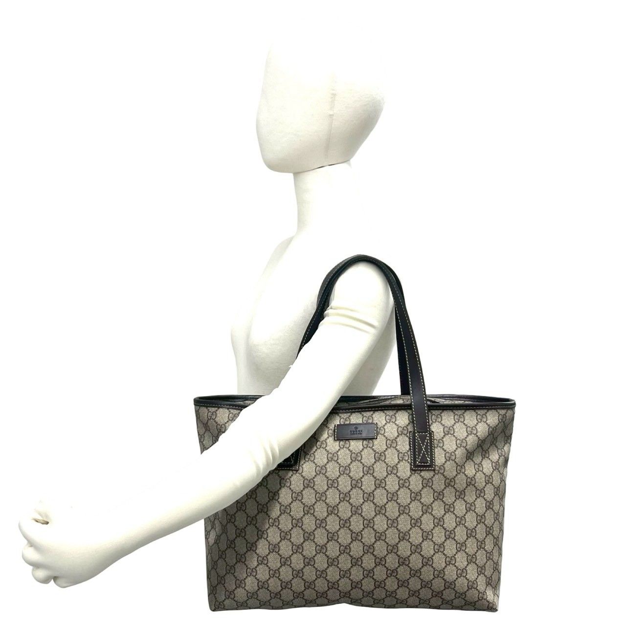 極 美品 GUCCI グッチ GG ロゴ 柄 レザー 本革 トートバッグ セミ