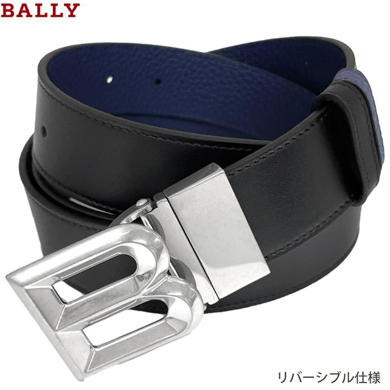 BALLY バリー 新品 アウトレット B BOLD 35 ADR / I9N9P 110 ブラック/ネイビーレザー ロゴ リバーシブル メンズ ベルト ブランド 並行輸入品