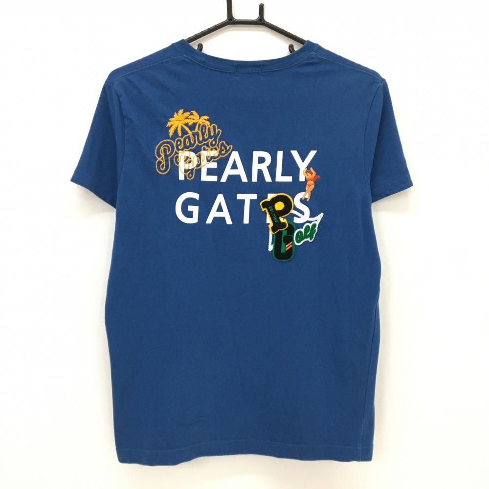 パーリーゲイツ Tシャツ ネイビー系 パイル地ワッペン ヤシの木