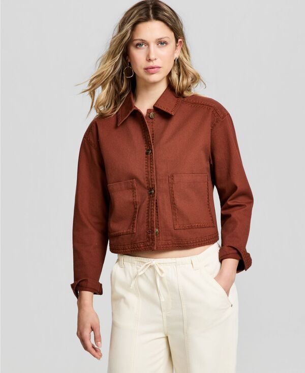 アンドノウディス レディース アウター ジャケット・ブルゾン クロップド And Now This Womens Whipstitched Cropped Jacket Warm Cognac