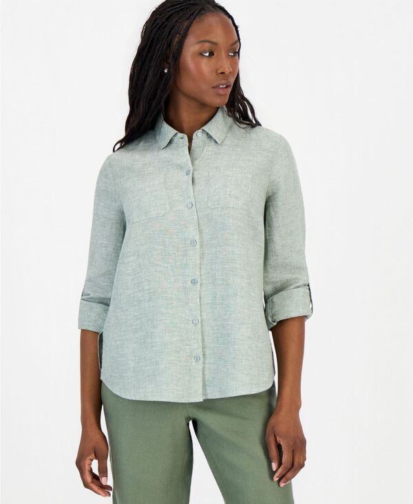チャータークラブ レディース トップス シャツ リネン Charter Club Womens 100 Linen Shirt Created for Macys Coolive Del オリーブ