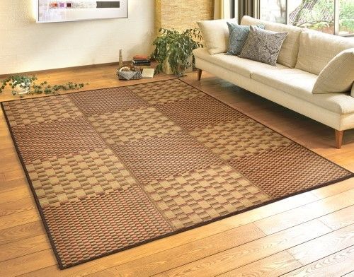 萩原 はっ水　ふっくらウレタン入り　い草ラグ　キハチ　約240×240cm　ブラウン