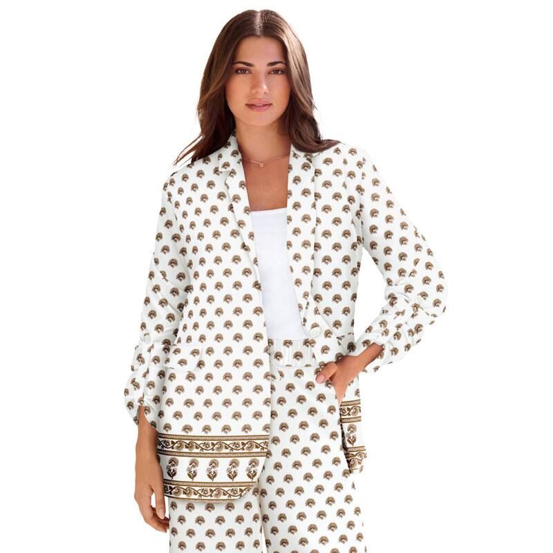 ロアマンズ レディース アウター ジャケット・ブルゾン プラスサイズ ブレザー リネン Roamans Womens Plusize Linen Blazer White Cone Flower ホワ