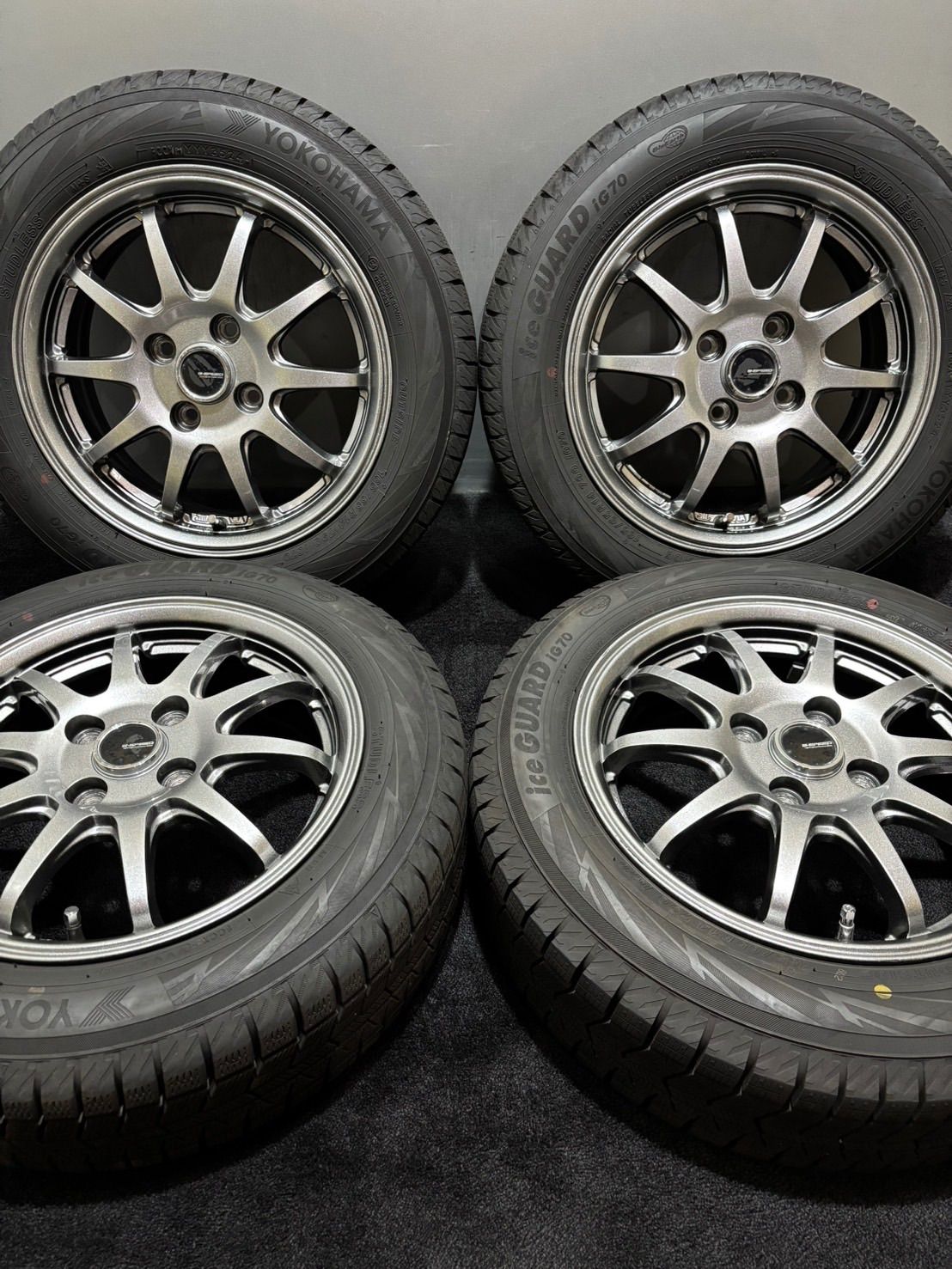★165/65R14 YOKOHAMA/ice GUARD iG70 24年/25年 GSPEED 14インチ 5.5J +45 100 4H スタッドレス 4本 タンク ルーミー パッソ (南1-M661)