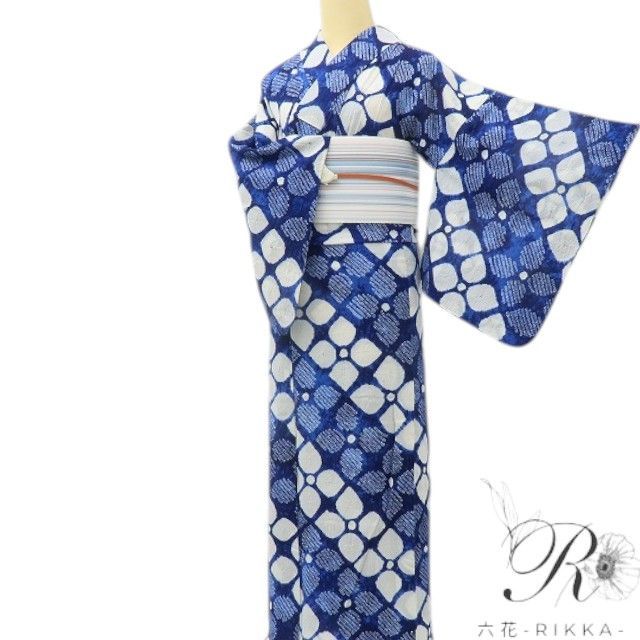 着物・浴衣 rasuku^ - ^ 六花-RIKKA- 美品 綿 洗える夏着物 有松鳴海絞り❀花咲き、颯爽と。涼