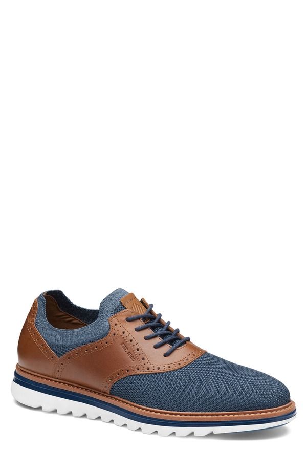 ジョンストンアンドマーフィー メンズ シューズ オックスフォード ニット Johnston Murphy Braxton Knit Saddle Shoe Navy Knit Cognac Full