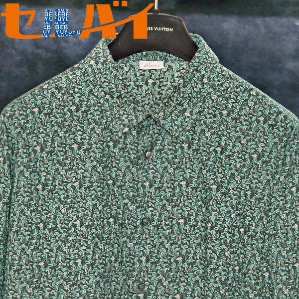 本物 超美品 ブリオーニ 全面ボタニカル総柄 シェル釦 ピュアコットン ドレスシャツ メンズXL トップス ジャケット 長袖 国内正規品 BRIONI
