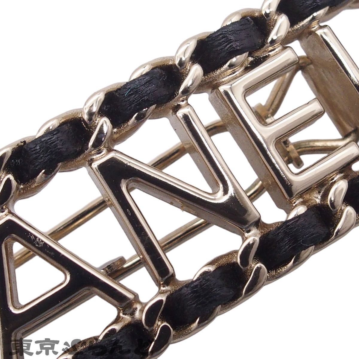 シャネル CHANEL ヘアクリップ ロゴ バレッタ B20C ゴールドxブラック