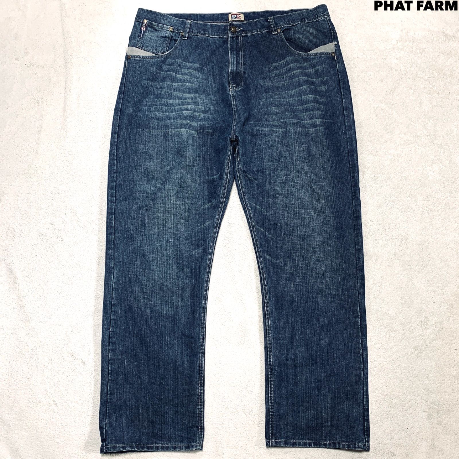 PHAT FARM デニムパンツ ジーパン ジーンズ ワイド バギー ヴィンテージ加工 ユーズド加工 スタッズ W44×L32 青系 インディゴブルー ファットファーム 8,165円