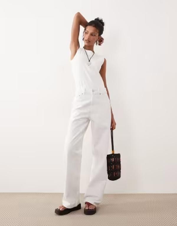 エイソス レディース ボトムス デニムパンツ ワイドレッグ ジーンズ ASOS DESIGN wide leg dad jeans WHITE ホワイト