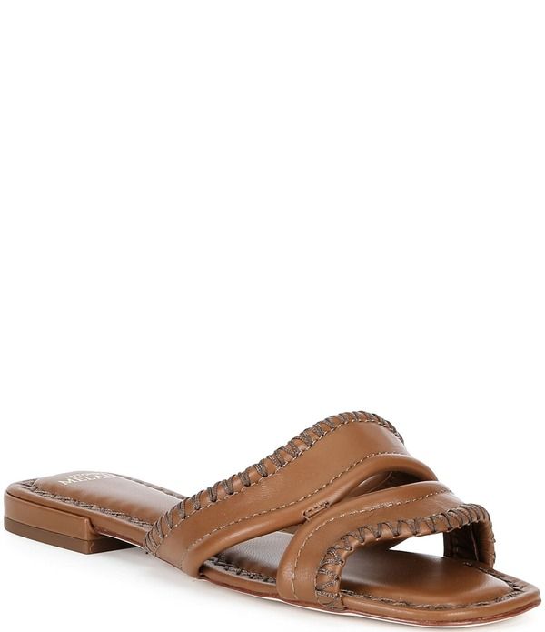 アントニオ メラーニ レディース シューズ パンプス サンダル レザー Antonio Melani Renley Leather Crosstitch Flat Sandals Acacia Tan