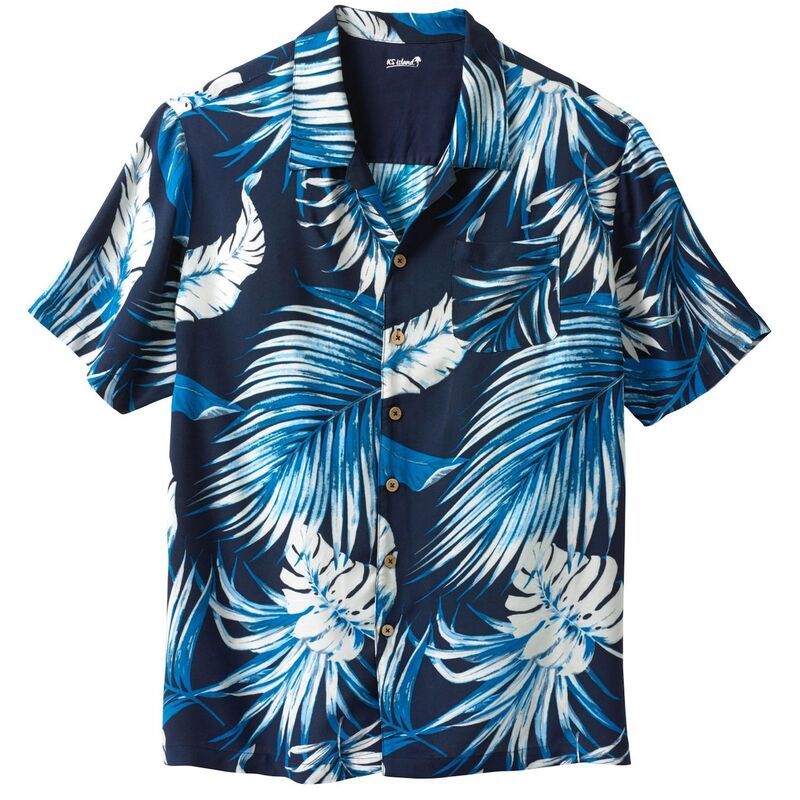 キングサイズ レディース トップス Tシャツ プリントール KingSize Mens Big Tall Printed Camp Shirt Navy Palm ネイビー