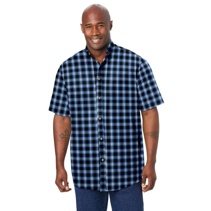 キングサイズ レディース トップス Tシャツ トール KingSize Mens Big Tall Short Sleeve WrinkleFree Sport Shirt Black Check ブ