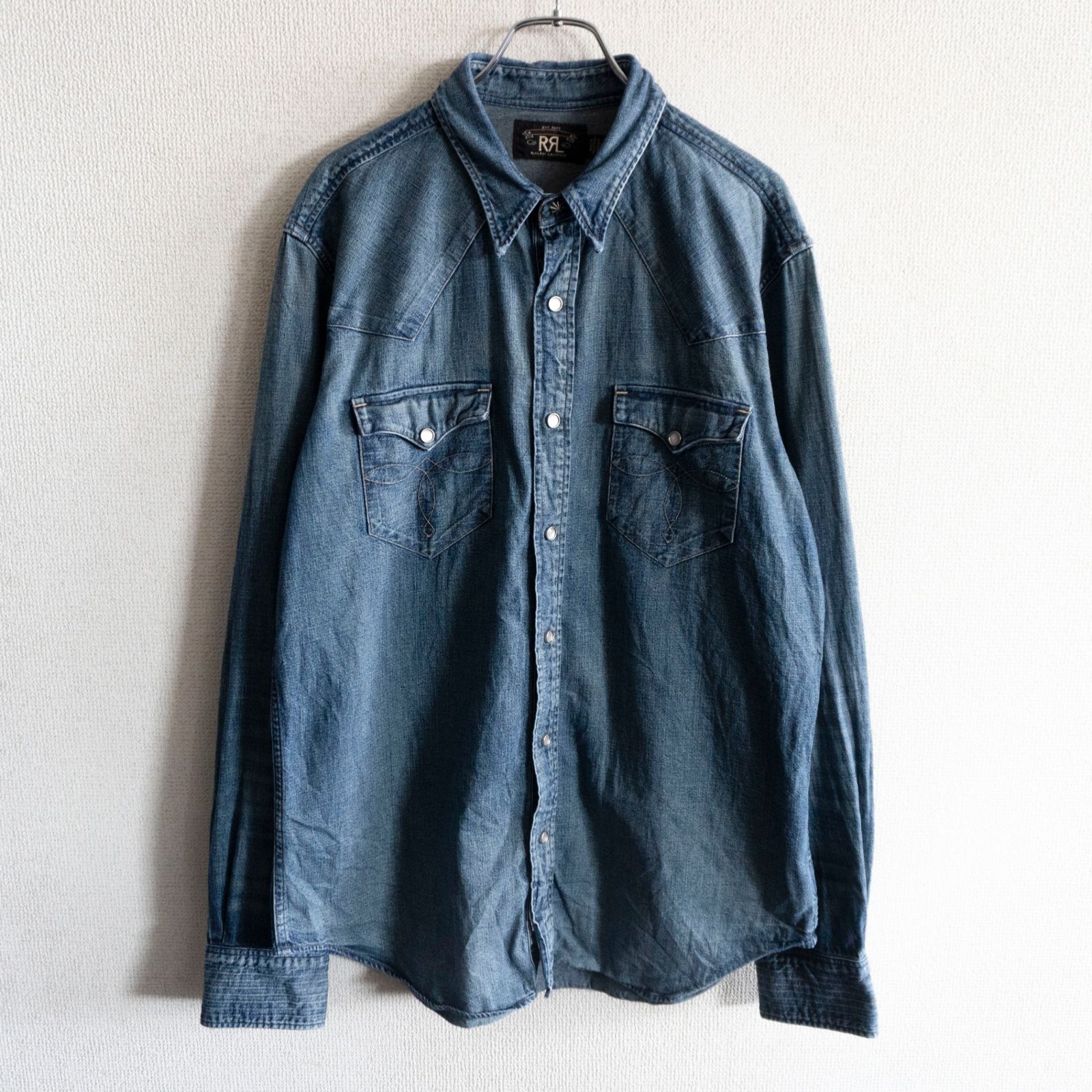 美品】RRL 【インディゴ バッファロー デニム ウエスタン シャツ】 L