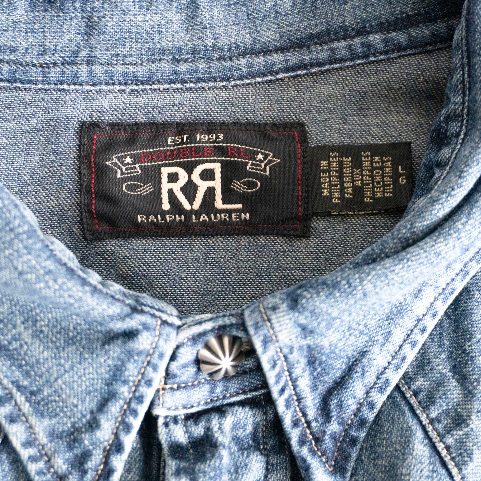美品】RRL 【インディゴ バッファロー デニム ウエスタン シャツ】 L