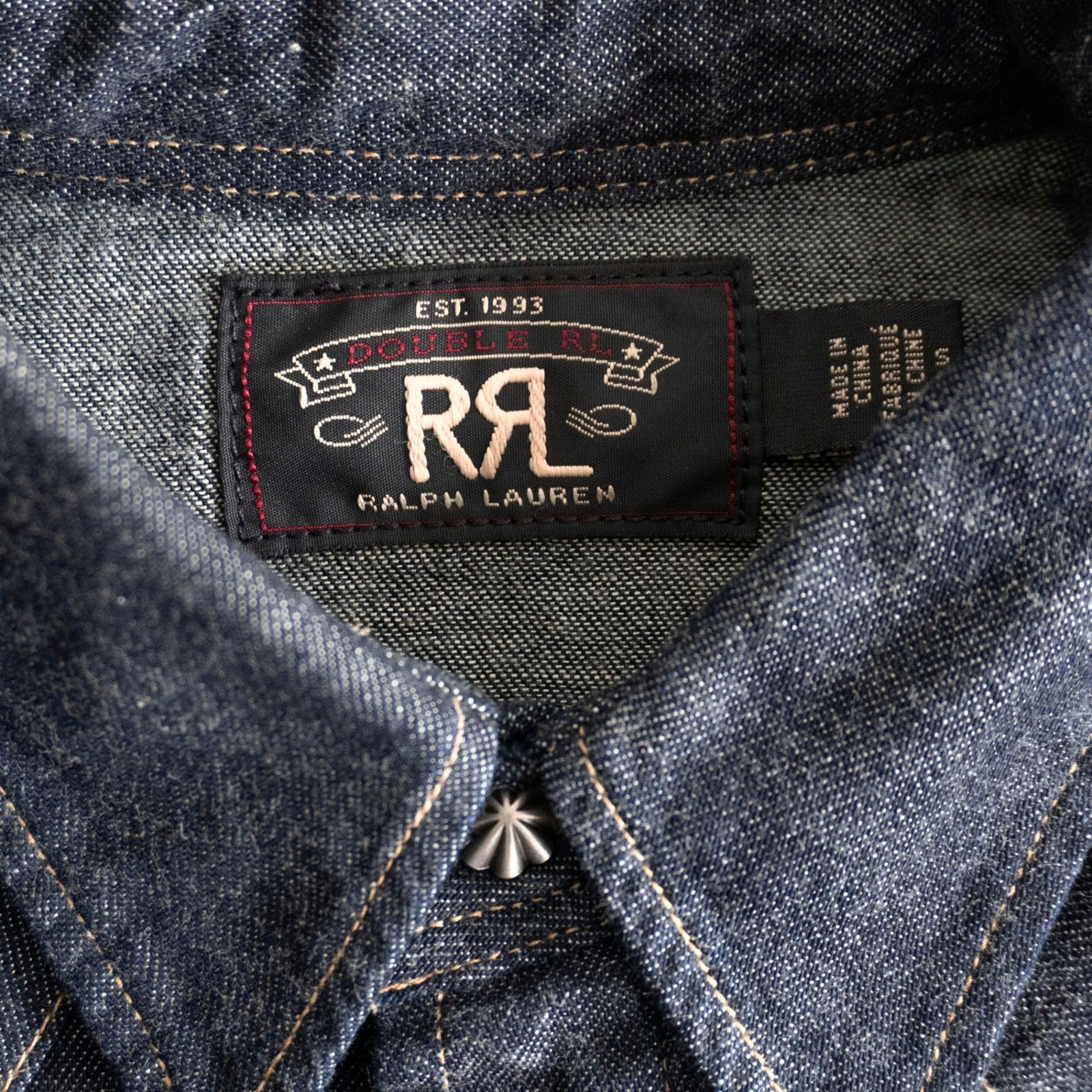 美品】RRL 【インディゴ バッファロー デニム ウエスタン シャツ】 S