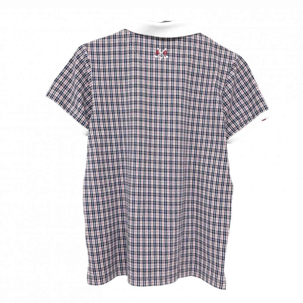 超美品】パーリーゲイツ 半袖ポロシャツ 白×ネイビー×レッド チェック