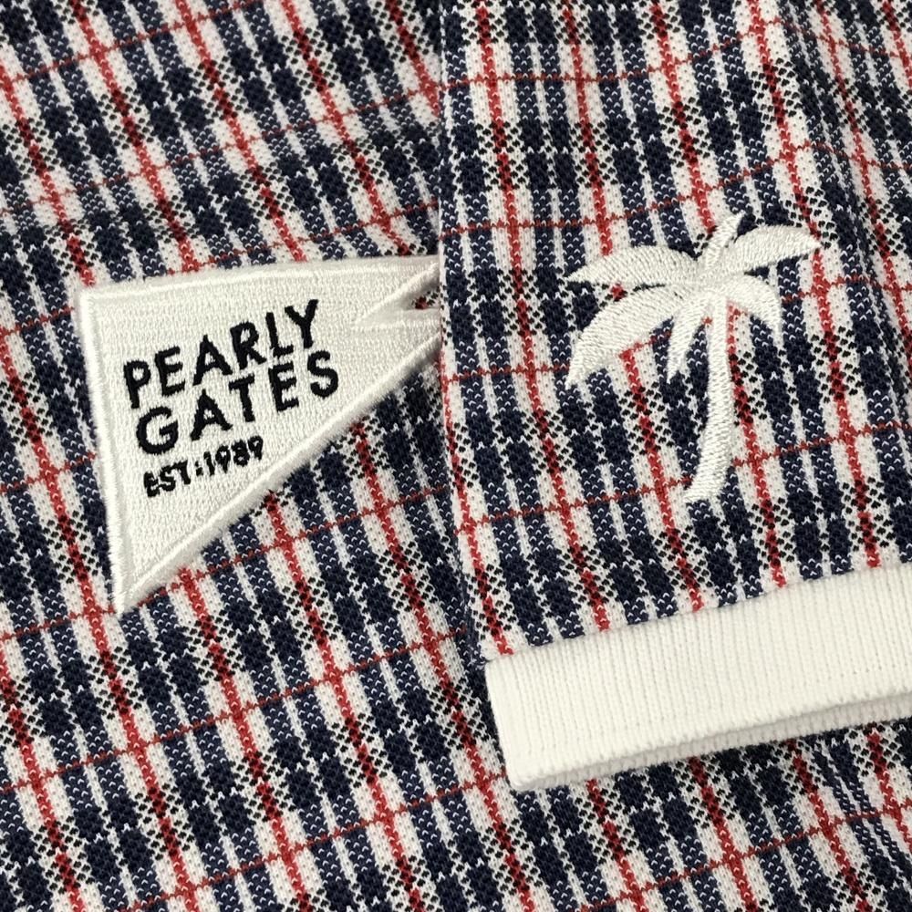 超美品】パーリーゲイツ 半袖ポロシャツ 白×ネイビー×レッド チェック