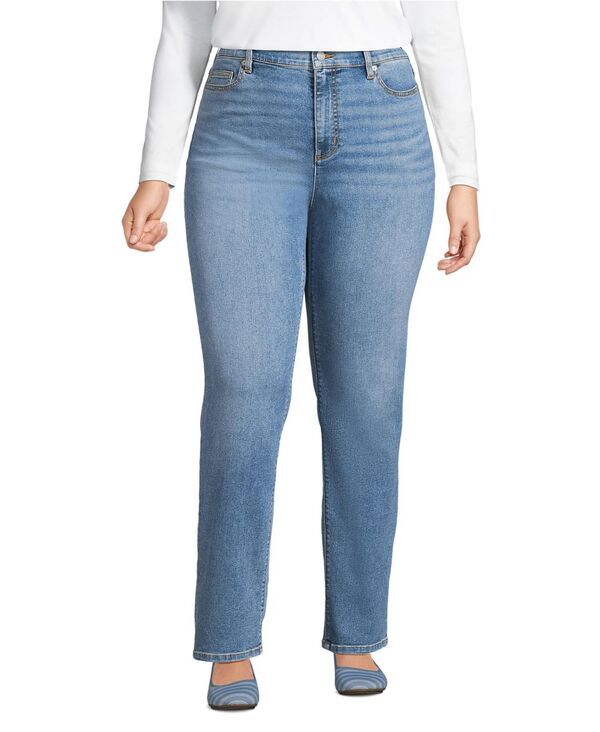ランズエンド レディース ボトムス デニムパンツ ストレート ジーンズ Lands End Womens Recover High Rise Straight Leg Jeans Beau blue