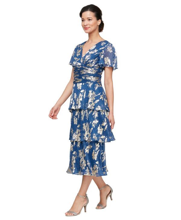 エスエルファッションズ レディース トップス ワンピース ティアード フラワー柄 フラワー SL Fashions Womens Floral SurpliceNeck Tieredress Roya