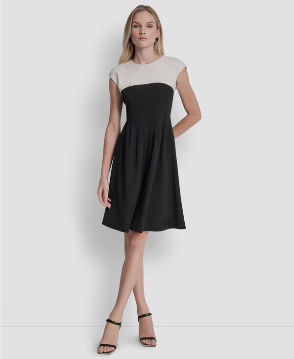 ダナ キャラン ニューヨーク レディース トップス ワンピース クレープ スキューバ DKNY Womenscuba Crepe Jewel Neck Dress IvoryBlack アイボリー