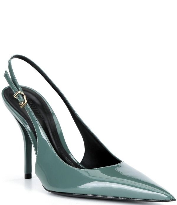 シュッツ レディース シューズ ヒール レザー Schutz Liora Patent Leather Pointed Slingback Stiletto Pumps Myrtle Green グリ