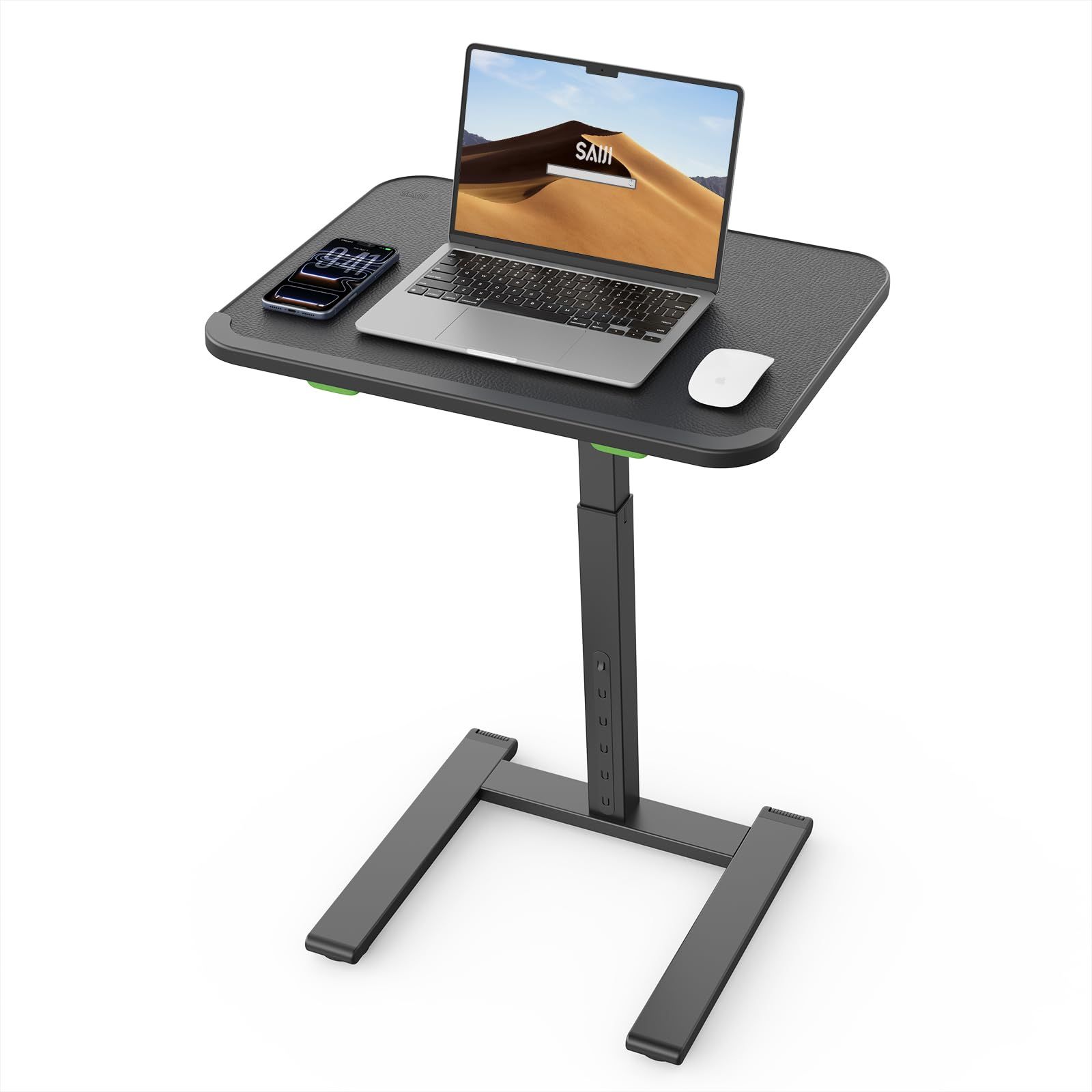 SAIJI 頑丈な車輪付きソファ用ラップトップテーブル（サイドテーブル兼用） ソファで食事・PC作業に 重金属剛性設計 ベッド・ソファ・リクライニングチェアで高さと角度調整可能 ポータブル小型折りたたみ 沙發邊?としてもｍａ