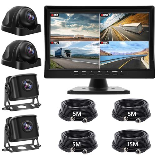 録画機能付き バックカメラモニターセット AHD1080P バックカメラ24v バックモニター 10.1インチIPSモニター 4台AHDカメラ搭載 サイドカメラ ループ録画 自動録画 連動機能 画面分割表示機能 ガイドラインON/OFF 正像 84765bd2
