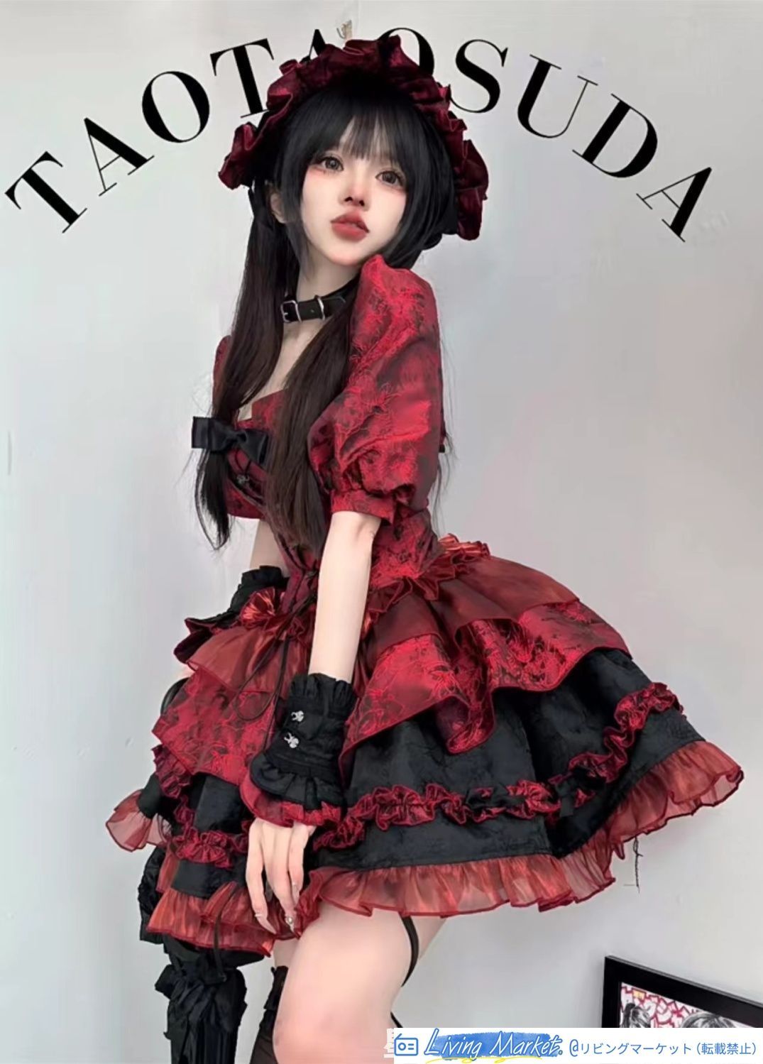 ゴシック風 レッドとブラック調 コルセット型抹胸 ロリータ 蓬蓬スカート 3点セット 優雅 可愛い パーティー イベントコーデ ステージ衣装 ハロウィン 衣装 高品質 特別デザイン プレゼントにも最適 CS629P074