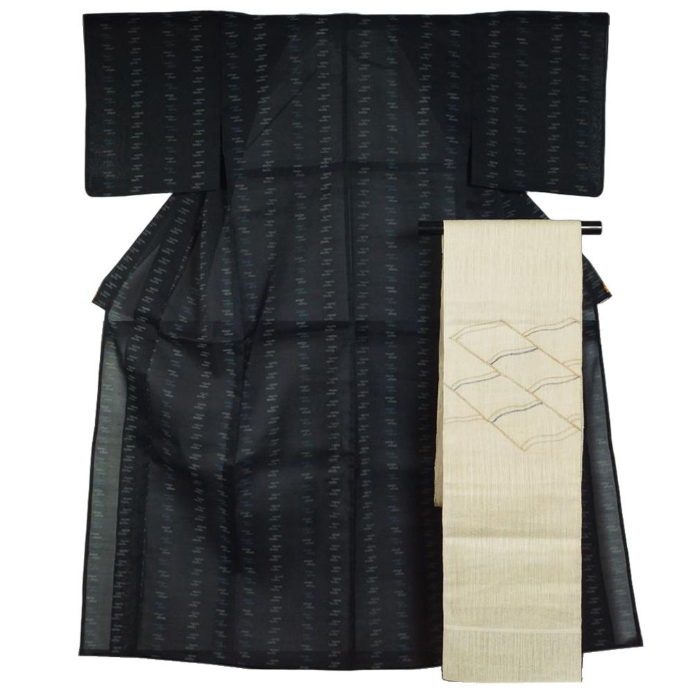 夏着物 紗紬・紗 八寸名古屋帯 2点 セット 紗 エ霞模様 紬 お召し S