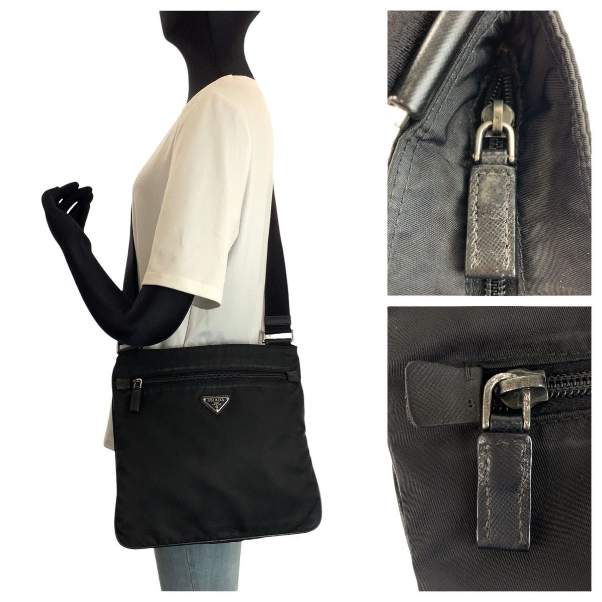 美品 PRADA プラダ テスート 三角ロゴプレート ブラック 黒 ナイロン