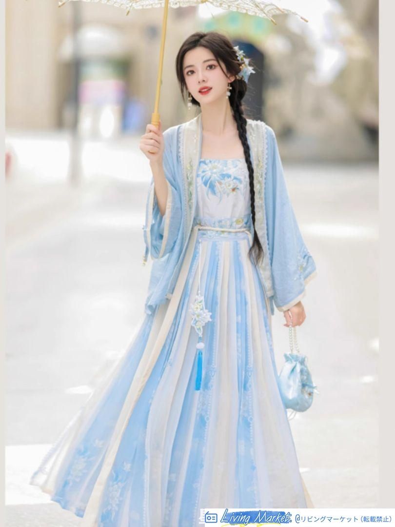 漢服 フルセット 中華風 唐装 仙女スタイル 刺繍入り コスプレ衣装 民族風 ワンピース ゴスロリ風 キャラクター衣装 学園祭用 文化祭用 舞台演出用 日常着 プレゼント用 レディース用 CS629P160
