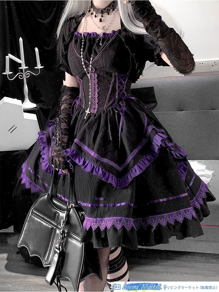 ロリータ ゴシック風 JSKドレスセット ブラック ダーク万聖節 コスプレ プリンセスデザイン 甘ロリ トレーン付き ワンピース 衣装 コスプレ衣装 ゴスロリ ロリータ CS629P198